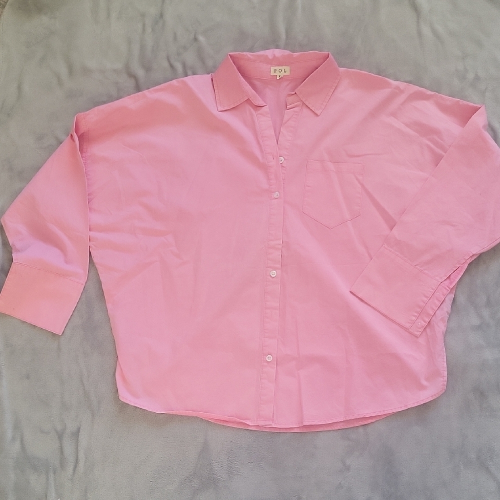 POL Pink Oversize Boxy Fit Cotton Button Down Shirt 100% Cotton Size M NWOT